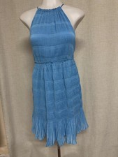 REBECCA TAYLOR Sky Blue Halter Pleated Tiered Crinkle Mini Dress XS