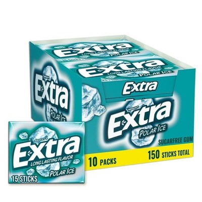 EXTRA Polar Ice Sugarfree Gum, 15 Sticks (Pack of 10)