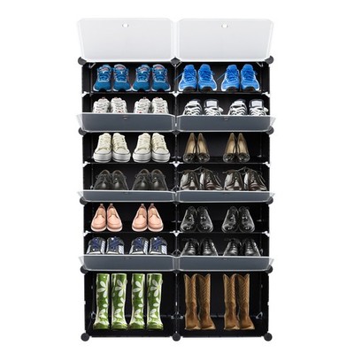 7-Tier Portable 28 Pair Shoe Rack Organizer 14 Grids Tower Shelf Storage Cabinet