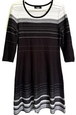 NINE WEST Long Sleeve Sweater Dress - Size Large - Black/White/Gray Striped