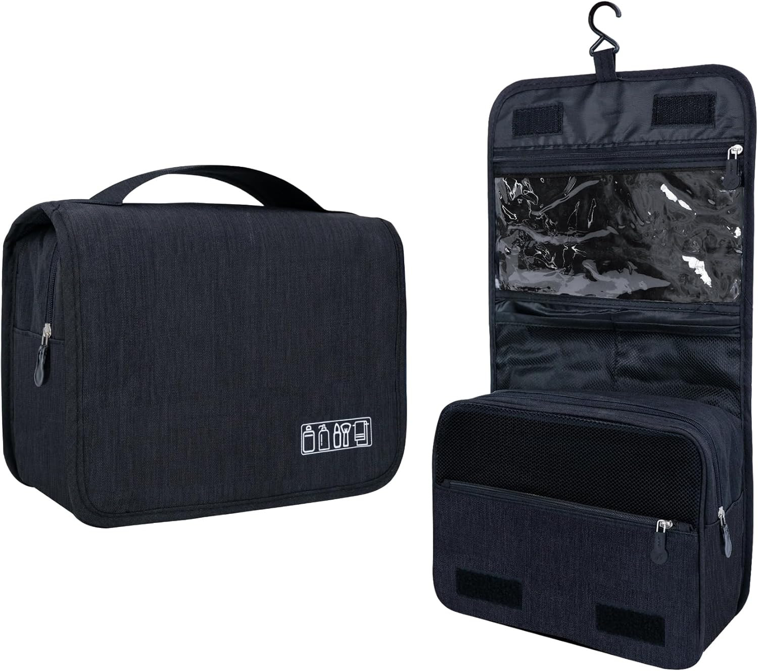 Large Capacity Toiletry Bag Travel with Hanging Hook for Men and A-Black