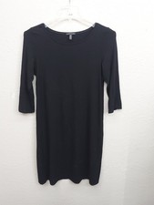 Eileen Fisher Dress Womens Medium Black Round Neck Pullover Knee Viscose Lycra
