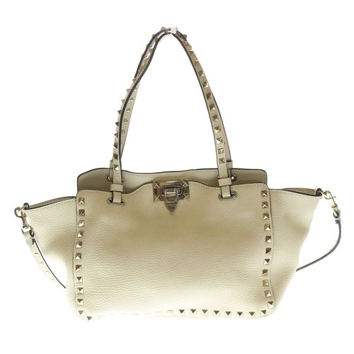 Valentino Rockstud 2WAY Shoulder Bag Handbag Mini Tote Ivory Leather Gold