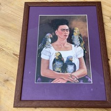 Fantastic Frida Kahlo Framed Print. Me And My Parrots.  With Artglass WW