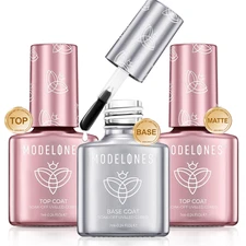 Gel Base and Top Coat Set 3 Pcs, Clear No Wipe Glossy and Matte Top Coat & Base 