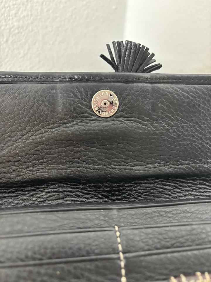 Brighton Brown & Black Pebbled Leather Wallet Card Wallet Rope Bow Trifold - Image 4 of 4