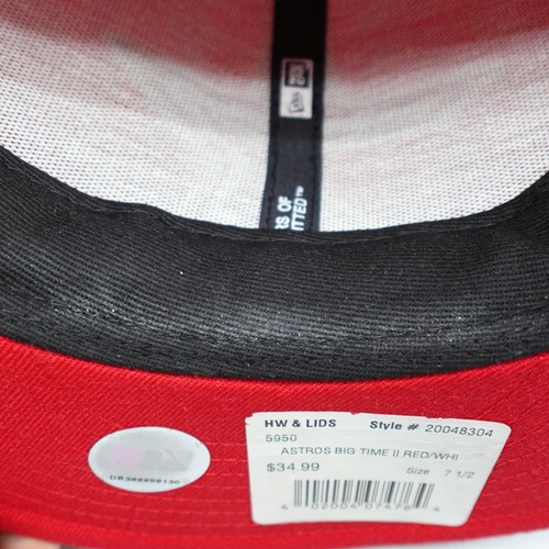 Houston Astros Hat Cap Fitted Mens 7 1/2 Red MLB Baseball New Era Big Time logo - Picture 13 of 13