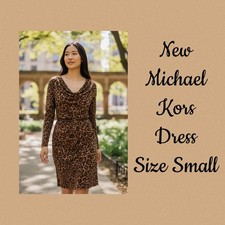 New Michael Kors Brown Leopard Print Dress with Belt Ladies Size Small $130