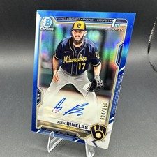 2021 Bowman Chrome Blue Refractor Auto #CDA-AB /150 Alex Binelas Brewers