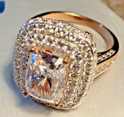 JTV Bella Luce 18K Gold over .925 Sterling Silver White CZ Ring 925 Sz 10 WOW