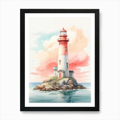 Aquarell Leuchtturm Kunstdruck gerahmt Wandbild Poster Leinwanddruck Bild