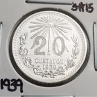 1939 Mexico 20 Centavos Silver — photo from another recent sale