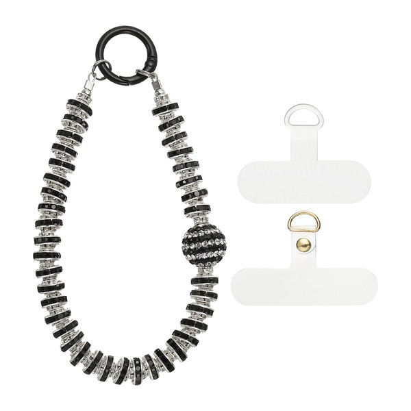 Kristall Perlen Handy-AnhäNger (14Cm, Schwarz) FüR Handy-Lanyard Kette-image