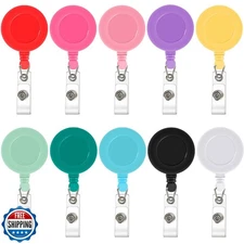 JANYUN 10 Pcs Retractable Badge Reel, Mixed Solid Color ID Badge Holder Retra