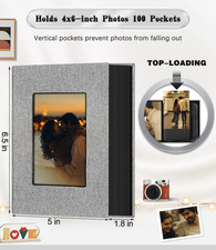 Photo Album 4X6,Linen Cover Slide-In Photo Album Book Can Holds 100 4X6 Photo...