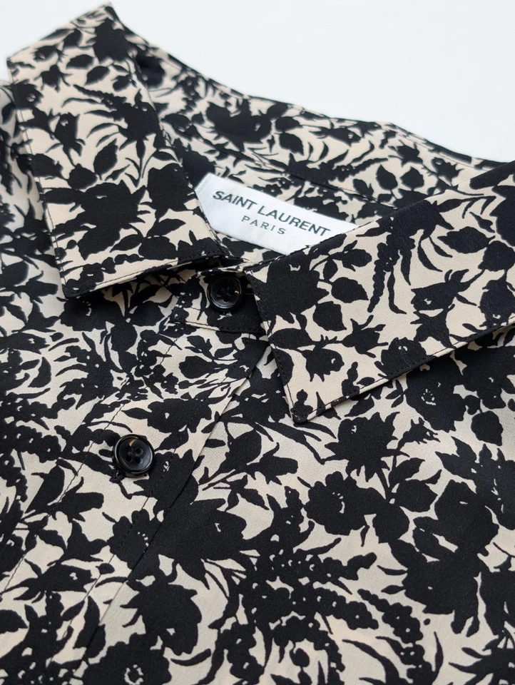 Camisa Saint Laurent Floral Seda Crepe De Chine Negra 43/17 PVP - £720 Foto 3 de 4