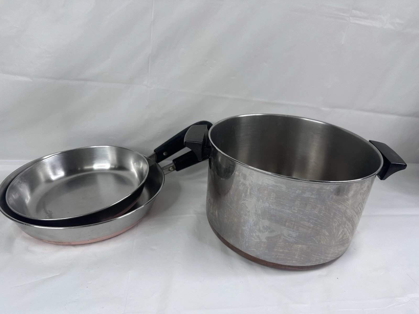 Revere Ware Copper Bottom 6 Quart Stock Pot 9” & 8”Frying Sauté Pan USA