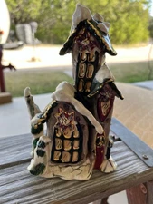 Blue Sky Clayworks Signed Heather Goldminc House Cottage Candle Holder Vintage