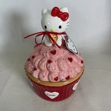 Hello Kitty Blue Sky Clayworks Cupcake Ceramic Candy Jar -Brand New