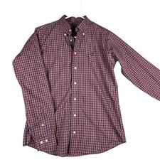 Brooks Brothers Kids Orange Navy Plaid Button Down Shirt Long Sleeve Size L