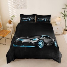 Race Car Bedding Set Twin Size Black Duvet Cover Set 3D Boy's Sport Decor Bed...