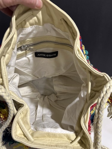 NEW ANTIK BATIK Anthropologie Boho Chic Ivory Leather beaded crossbody bag - Picture 12 of 14