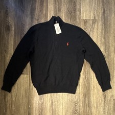 Polo Ralph Lauren Men's Black Knit 1/4 Zip Mock Neck Sweater Logo M