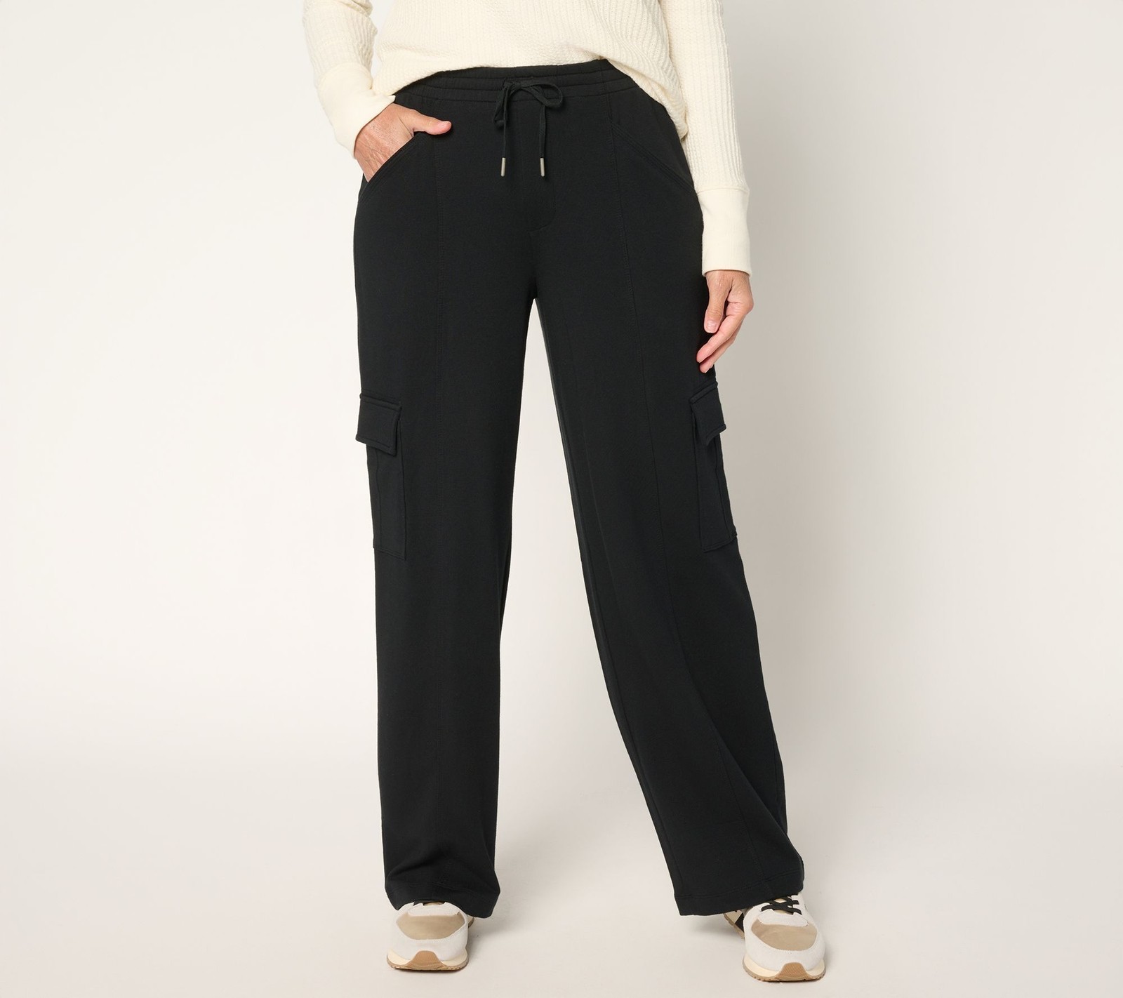 Maya J Women's Pants Sz XL Tall Cozy Knit French Terry Cargo Black A704385