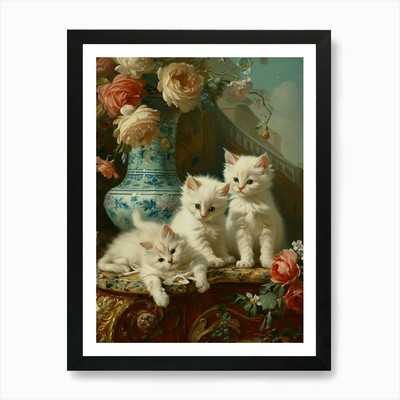 Rokoko inspiriertes Gemälde von Kätzchen gerahmtes Wandbild Poster Leinwanddruck Bild