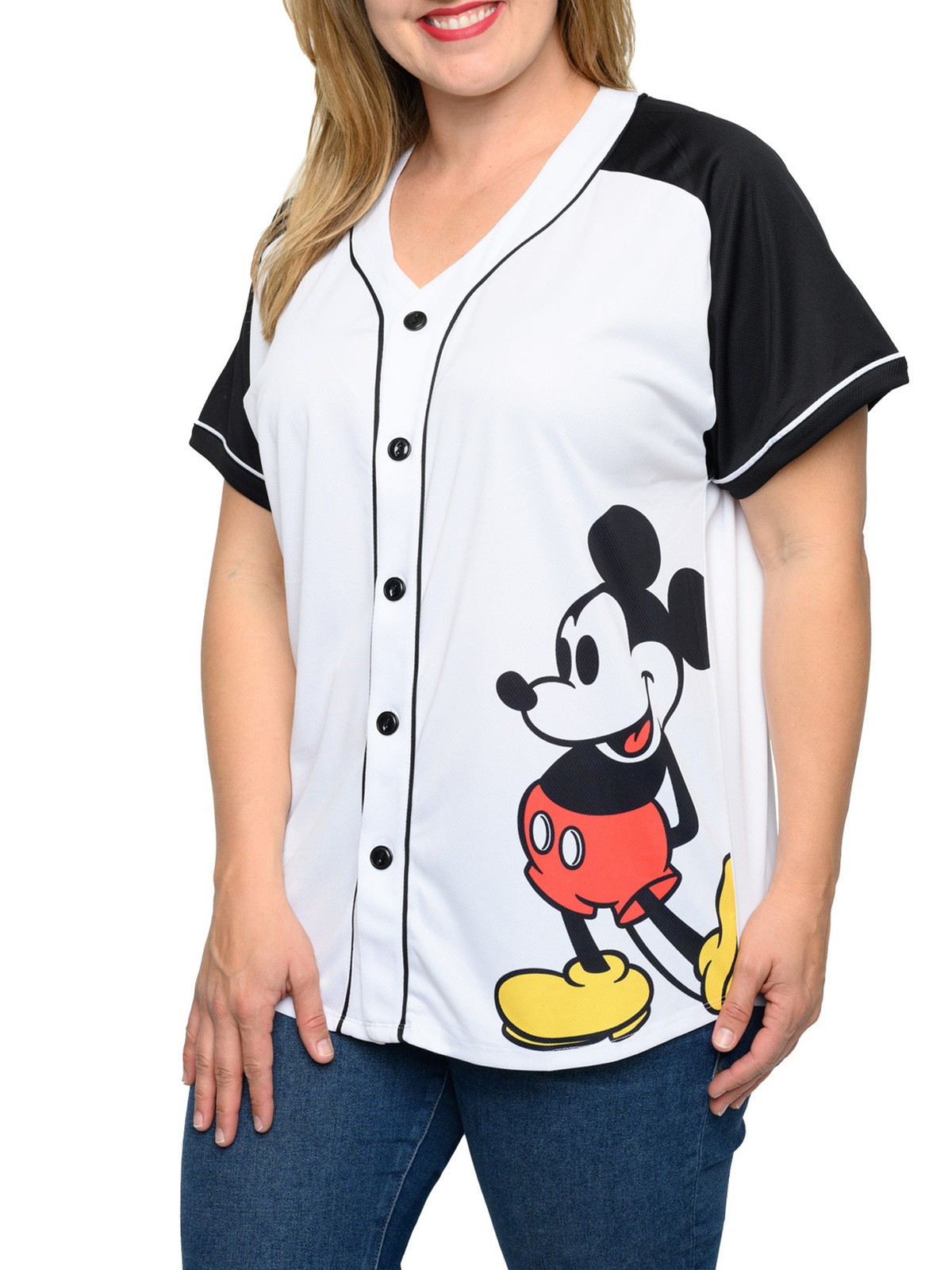 Women's Plus Size Disney Mickey Mouse Baseball Jersey 28 Shirt White Button Down