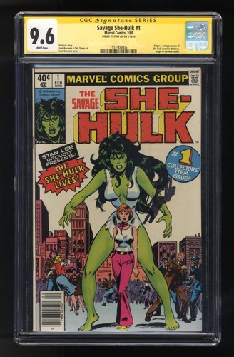 Savage She-Hulk #1 CGC NM+ 9.6 White Pages SS Signed Stan Lee! Newsstand Variant