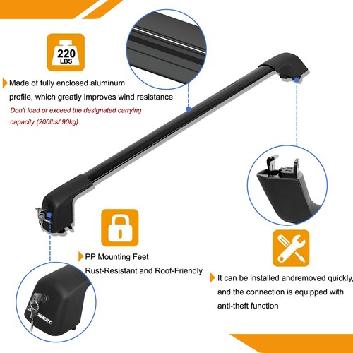 2X Anti Theft Car SUV Flush Rail Cross Bar Roof Top Rack Cargo Carrier Universal - Picture 6 of 13