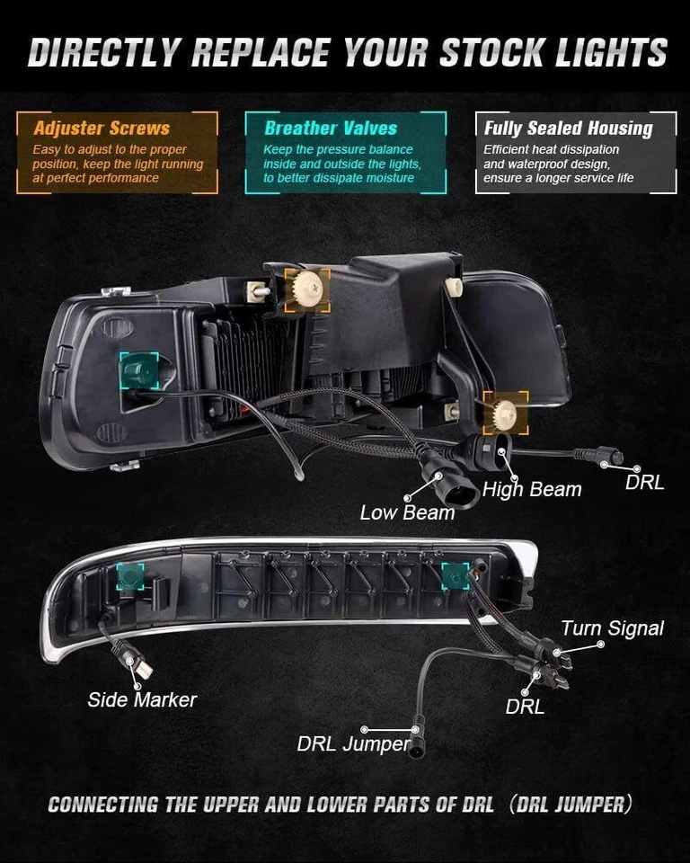 For 2001-2006 Chevy Tahoe Suburban Z71 LED Headlights+Bumper Signal Lamps - Image 4 of 4