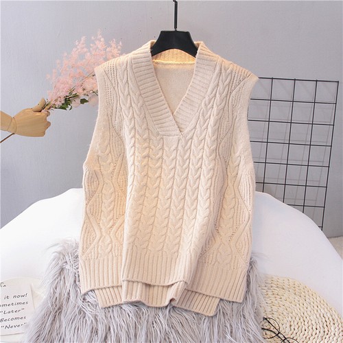 Women Knitted Sweater Vest Autumn Pullover Loose V-Neck Sleeveless Waistcoat - Picture 15 of 18