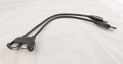 1x 25cm 2 USB A Female Panel Mount Socket To Dual USB 2.0 A Male Extension Cable