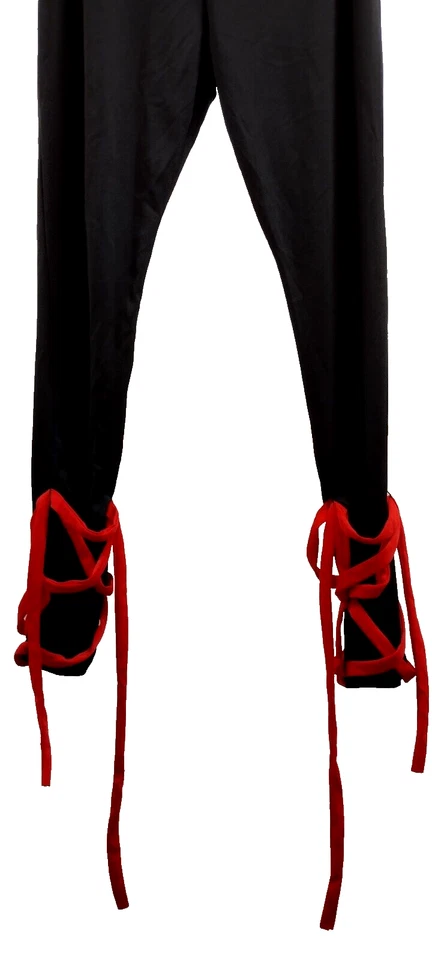 PANTALONES NINJA ADULTO Cintura Pequeña 31 en Negro Leggings Correas Rojas Disfraz de Halloween Foto 3 de 4