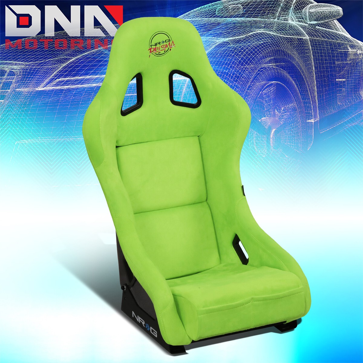 NRG INNOVATIONS GREEN ALCANTARA FULL BUCKET RACING SEAT MEDIUM FRP