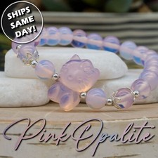 Pink Opalite Crystal Hello Kitty Bracelet Cat Lover Gift Anime Kawaii Jewelry