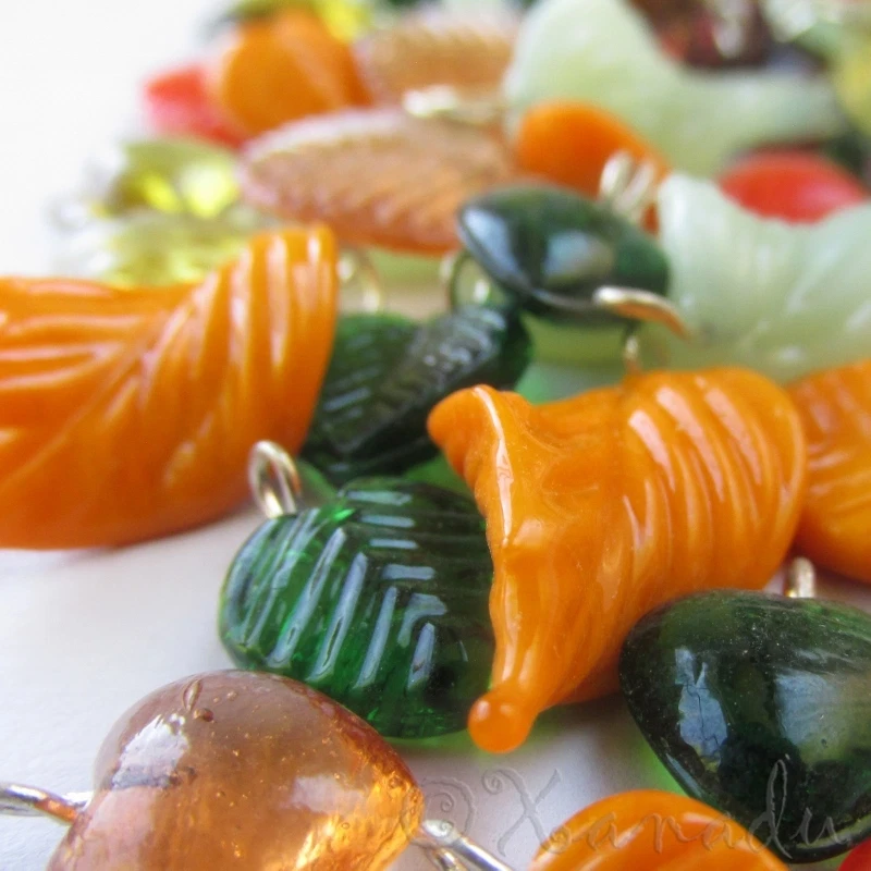 Осенние листья стеклянная смесь - 50 шт. оптовая продажа зеленые, коричневые стеклянные подвески CM4694 - Изображение 4 из 4