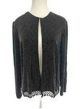 R M Richards Karen Kwong Jacket Sz 12 Black Metallic Beaded Trim Evening Party