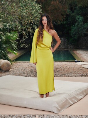 Zara Dress Satin Effect Asymmetrical One Shoulder Yellow Size Small