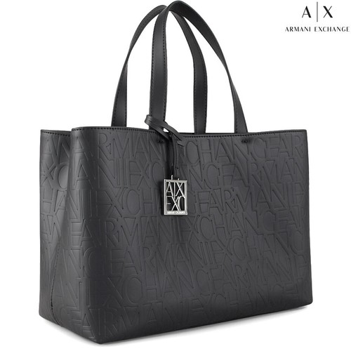 AX Armani Exchange borsetta borsa Tote media nera con loghi all over a rilievo - Picture 6 of 11