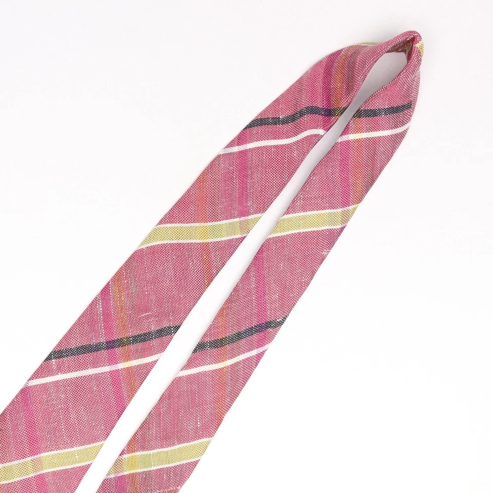 John G Hardy Mens Linen Necktie Red Plaid Weave Loose Woven Tie Made in Italy  - Image 4 of 4