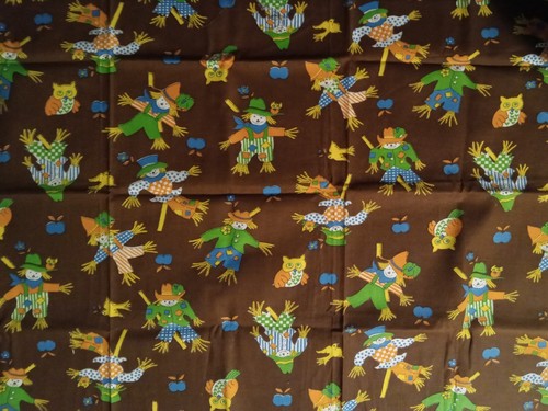 Vintage bunte Vogelscheuchen & Eulen Baumwollstoff 38 Zoll (Wof) x 20,5 Zoll