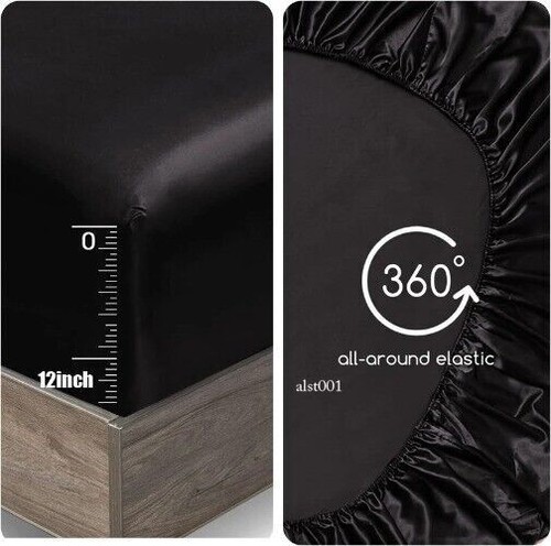 Luxury Black Bed Sheet Sets Mulberry Silk Bedding Set Fitted Sheet Flat Sheet - Picture 9 of 48