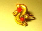 Vintage Navajo turquoise coral gold on sterling ring crescent moon sz 5.75