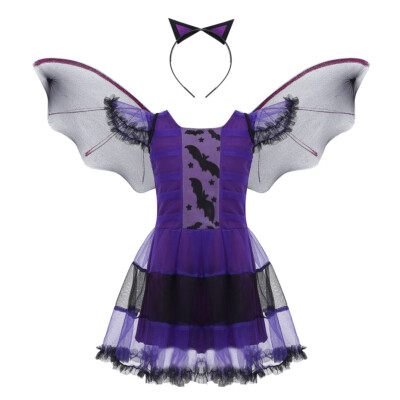 TiaoBug Kids Girls Vampire Bat Princess Costume Mesh Tutu Dress Halloween Outfit