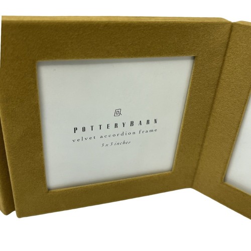 Pottery Barn Accordian Gold Velvet 4 Photo Photo Frame Hold 3”x3” Photo - Picture 2 of 4