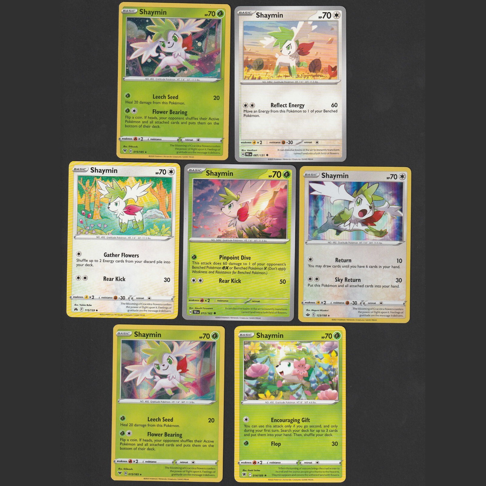 Shaymin Pokemon Card Collection Set of 7 English Cards Cute Grass Type