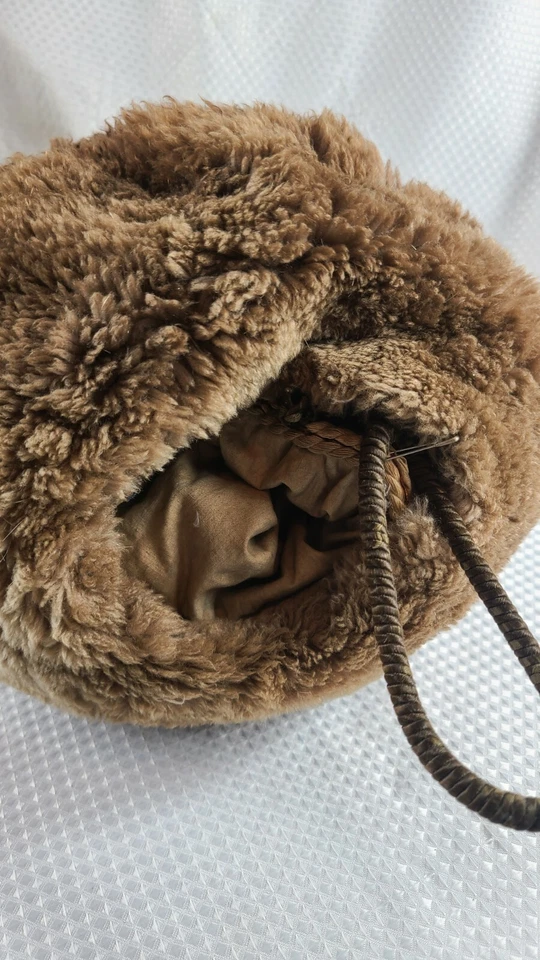 De colección 30’s 40’s Mod Piel Sintética Marrón Felpa Invierno Manguito Calentador de Manos WY Foto 4 de 4